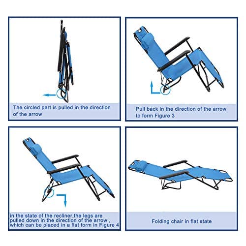 Indoor/Outdoor Stable Beach Chair, Lounge for Beach Patio Pool Lawn Yard Sunbathing Sun Tanning Adjustable Portable Chair, 330lbs Capacity, Blue