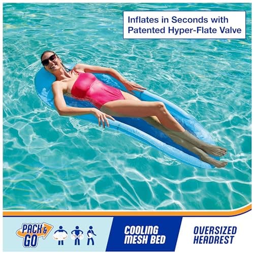 SwimWays Spring Float Premium Hammock Pool Lounger, Inflatable Pool Floats Adult with Fast Inflation for Ages 15 & Up, Sky Blue