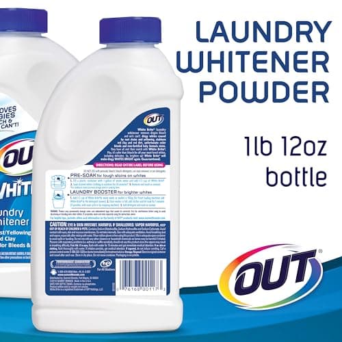 OUT White Brite Laundry Whitener Powder, Stain Remover Detergent Booster for Clothes, Removes Red Clay and Rust Stains on White Clothing and Uniforms, 1 Pound 12 Ounce - Pack of 2