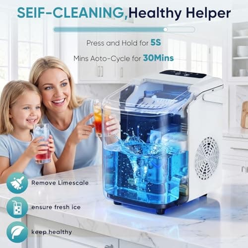 DUMOS Ice Maker Countertop, Ice Machine with Portable Handle, Basket and Scoop, 26lbs Daily, 9 Bullet Cubes in 6~8 Mins, Auto-Cleaning for Home, Kitchen, Office, Outdoors, RV Camping