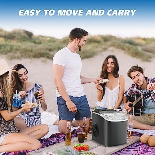 Ice Maker Countertop, 26lbs in 24Hrs, 9 Ice Cubes Ready in 6 Mins with 2 Sizes of Bullet Ice, Auto-Cleaning Portable Ice Maker with Scoop & Basket, for Home/Kitchen/Camping/RV. (Black)