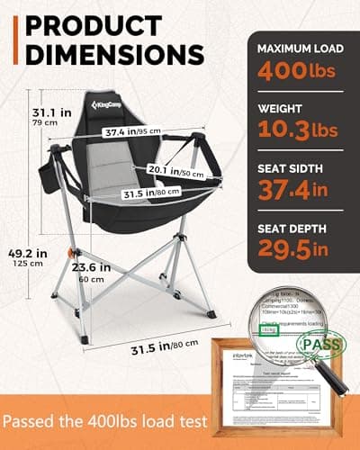 KingCamp Hammock Camping Chair, Swinging Portable Camp Chairs for Adults, 400lbs Heavy Duty Oversized Folding Rocking Chair with Adjustable Recline, Aluminum Alloy Frame for Outdoor Patio Beach Sport