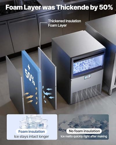 VEVOR Commercial Ice Maker Machine, 200 lbs/24h with 50 lbs Storage Capacity, Built-in/Freestanding/Under Counter, Stainless Steel Ice Maker with LED Display & Self-Cleaning, for Home Bar Restaurant