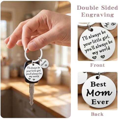 Mothers Day Gifts, Mom Gifts from Daughter for Birthday, I'll Always Be Your Little Girl, You Will Always Be My World, Best Mom Ever Keychain for Valentines Day Christmas Stocking Stuffers