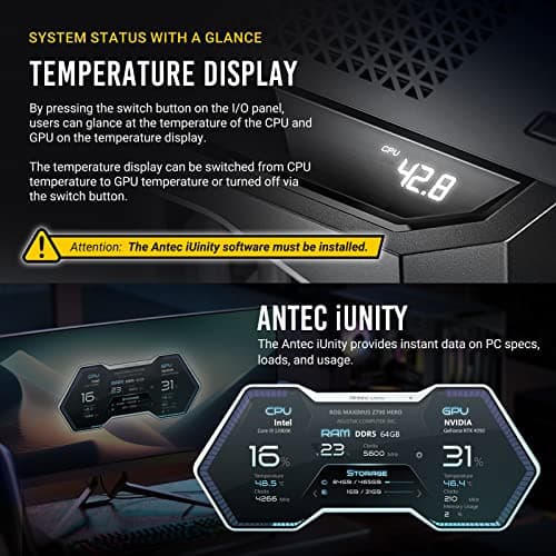 Antec Performance 1 FT, Full Tower, RTX40 Fully Compatible, Temp Display, 4 x Storm T3 PWM Fans, Type-C, Dual TG Side Panels, Removable Top Bracket, High Airflow Mesh Front Panel, E-ATX PC Gaming Case