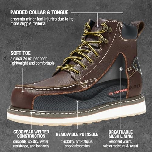 HISEA NINGO Work Boots for Men Steel/Soft Toe Boots,6” Water Resistant Slip Resistant Industrial & Construction Work Shoes, Composite Toe Working Boot