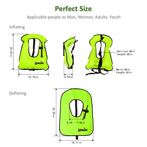 Inflatable Snorkel Vest Adult Snorkeling Jackets Free Diving Swimming Safety Load Up to 220 Ibs