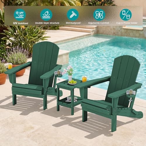 SERWALL Adirondack Chair with Cup Holders - Composite Adirondack Chairs Set of 4 HDPE Outdoor Chairs All Weather Use- Green