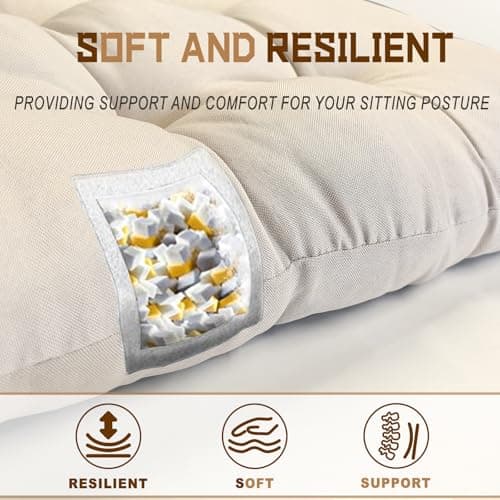Glider Rocker Replacement Cushion Set with Storage Pockets Breathable Fine Linen Fabric & High-Resilience Foam Non-Slip Back Rocking Chair Cushion for Living Room Rocking Chair(Beige)