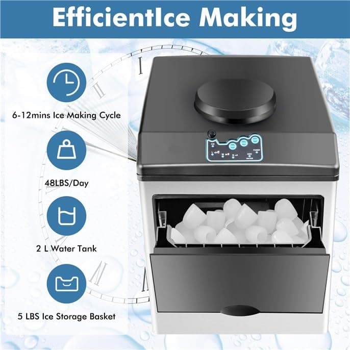 ARLIME Ice Maker with Water Dispenser, 2 in 1 Countertop Ice Maker with 5 lbs Storage Basket, 2 Ways to Add Water, 48 Pounds in 24 Hours, Water Cooler for 5 Gallon Bottle, Perfect for Home Office
