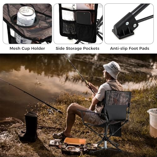 Goplus 360° Swivel Hunting Chair, Folding Hunting Blind Chair for Adults with Cup Holder & Carrying Bag, Lightweight Portable Camping Chairs for Lawn Fishing Picnic Beach Outdoor