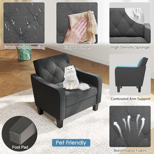 STHOUYN Living Room Chairs Grey Accent Chairs Set of 2, Waiting Room Arm Chairs, Reading Chairs for Bedroom Comfy Club Chair Tufted, Office Small Space (2, Grey)