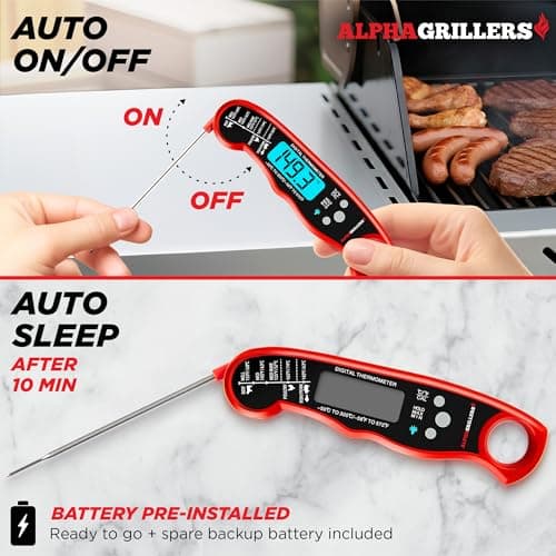Alpha Grillers Meat Thermometer Digital - Instant Read Food Thermometer for Cooking Grilling Air Fryer Griddle Probe Kitchen Gadgets Essentials BBQ Accessories Grill Gifts for Men Him Dad Birthday