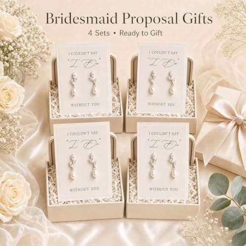 Bridesmaid Earrings Set of 4/6/8, Bridesmaid Proposal Gifts, Gold Knot Pearl Drop Earring with Proposal Cards,Ready to Gift Bridal Party Jewelry for Bridesmaids, Maid of Honor, Wedding Thank You Gift B0GKNZK8N2