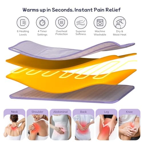 Heating Pad for Period Cramps, Upgraded Wrap Heating Pad for Back Pain Relief, Large 12''x 24''Heat Pad +26" Belt Adjustable 4 Timer 6 Heat Level Auto Shut Off, Christmas Birthday Gifts for Women Mom B0FK5CJXRX