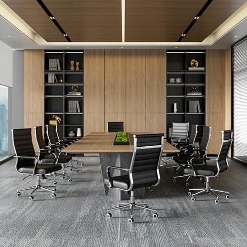 Okeysen Office Desk Chair, Ergonomic Leather Modern Conference Room Chairs, Executive Ribbed Height Adjustable Swivel Rolling Chair for Home Office. (Black)