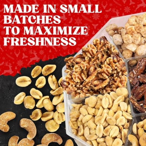 Christmas Nuts Gift Basket for Holiday Season, Premium Mixed Nut Assortment Gift Gourmet Snack Food Present Box, Christmas Gift Basket for Family (7 Sectional)