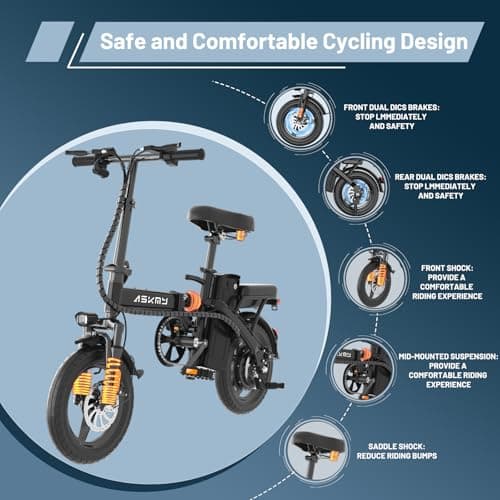 Foldable Electric Bike for Adults and Teens, 700W Peak Motor Ebike with 30-60 Miles PAS Range, 14" Folding Mini E Bike for Commute, Electric Bicycle with 48V Removable Battery