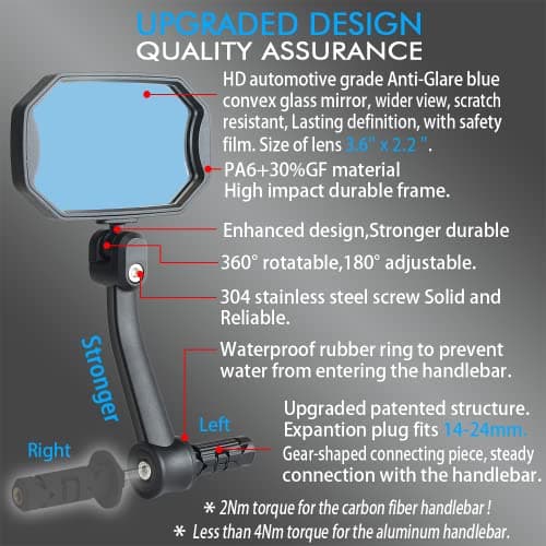 Bar End Bike Mirrors, High–Definition Convex Glass Lens for E-Bike Handlebars, Scratch Resistant, Safe Rearview 1 Pair Bicycle Mirror(Right And Left Side)