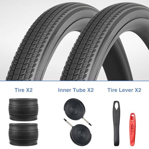 2-Pack 700x28/32/35c Road Bike Tire Set, Foldable Tires with Presta Valve FV48 Inner Tubes and Tires Lever,Suitable for Road Bikes、City Bikes、Touring Bicycle Bike