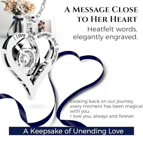 Heart Pendant Necklace for Her Moissanite Lab-Created Gem Jewelry for Women I Love You S925 Sterling Silver Gifts to Wife Girlfriend Mom Daughter Anniversary Birthday Christmas Valentines Day