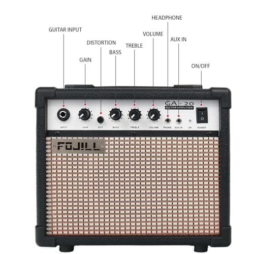 Fojill Full Size 4 Four String Electric Bass Guitar 20W Amplifier Amp Right Hand Beginner Starter Kit Set Combo Bundle Accessory Gig Bag,Strap,Picks,Capo,Noiselss Cable,Strings (Black)