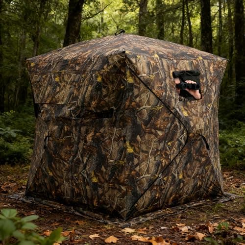 OLIXIS 270°See Through Hunting Blind, 2-3 Person Pop Up Camouflage Tent with Carrying Bag, Portable Hunting Tent with Accessory Bag