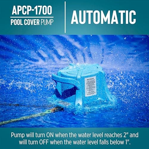 Little Giant APCP-1700 115-Volt, 1/3 HP, 1745 GPH, Automatic, Submersible, Swimming Pool Cover Pump with 25-Ft. Cord, Light Blue, 577301