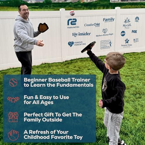 Toss and Catch Ball Game Set - Easy to Use Sticky Balls & Beginner Baseball Training Glove - Premium Toy Paddle Fits All Hand Sizes From Toddlers to Teens & Adults - Fun Gift Idea for Boys and Girls