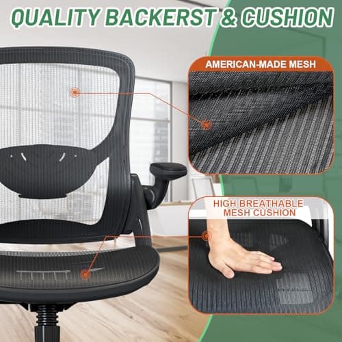 Ergonomic Comfy Mesh Home Office Computer Desk Chair with Height Adjustable Lumbar Support with Flip up Arms for Adult