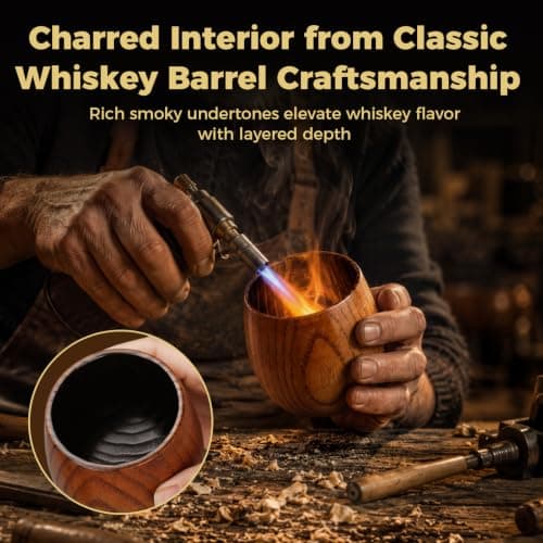 Shatterproof Jujube Wood Whiskey Cup, Naturally Insulated, Enhances Flavor, Ideal Bourbon Gift for Men in a Wooden Box Charred Wooden Bourbon Drinking Glass, Handmade Whistey Glass Set B0H12T634T