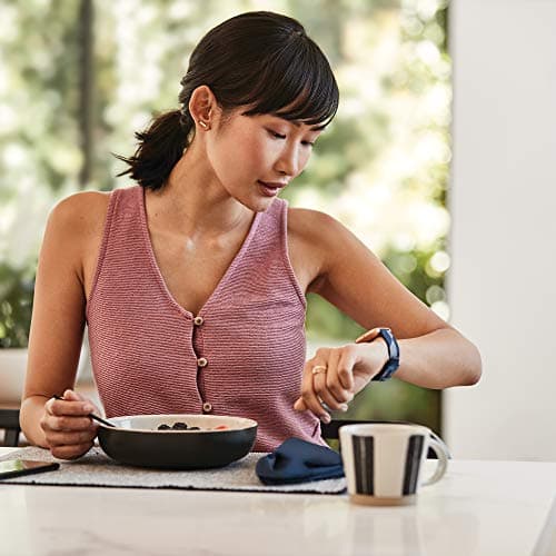 Fitbit Versa 2 Special Edition Health and Fitness Smart Watch with Heart Rate, Music, Alexa Built-In, Sleep and Swim Tracking, Navy and Pink Woven/Copper Rose, One Size (S and L Bands Included), 2.3