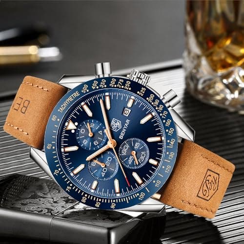 BENYAR Mens Watches Quartz Analog Chronograph Waterproof Wrist Watches for Men Fashion Business Work Casual Sport Dress Watch with Calendar