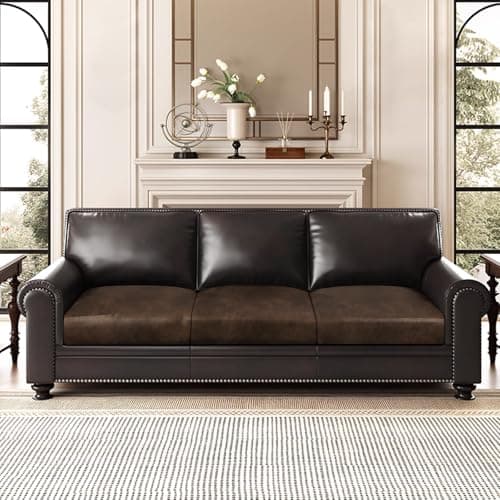 ANARACHON Leather Look Couch Cushion Covers Sofa Seat Slipcovers Sets Couches Furniture Protector for Sectional Armchair Loveseat Pets Kids Stretch Spandex Fabric(3 Cushion Sofa, Brown)