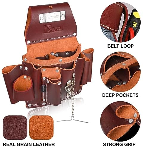 TRUTUCH Grain Leather Electrician Tool Pouch | Carpenter Tool Pouch | Electrician Pouch | Electric Tool Bag | Electrician Bag | Leather Tool Belt