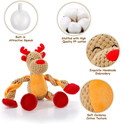 Senneny Christmas Dog Toys, Squeaky Reindeer Plush with Ropes for Tug of War, Durable Interactive Chew Toys for Puppy Small Medium Large Dogs B09GB84W26