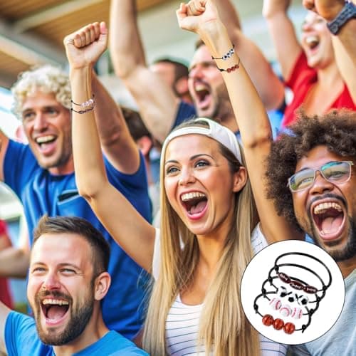 LLOUSSAK 24Pcs Sports Party Favors, Adjustable Sports Bracelets, Soccer Basketball Football Baseball Bracelet Wristbands, Sports Birthday Party Favors Charm Bracelets for Team Adults Gifts