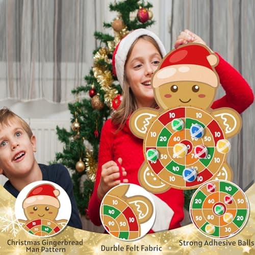 YQUQWN Large Christmas Dart Board for Kids 28.7 Inch Gingerbread Man Target with 12 Sticky Balls Hook Christmas Indoor Decorations Party Toys Gifts for Family
