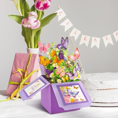 Happy Birthday Gifts Cards for Women, Daughter, Mom, Sister, Friend, Butterflies Greeting Card with Blank Notecard & Envelope Birthday Cards for Women, Butterfly Pop Up Card Box B0FHW31JY5
