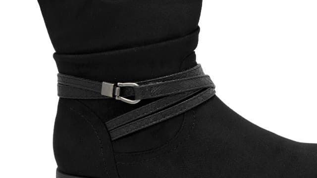 VJH confort Women's Mid Calf Boot,Round Toe Low Heel Comfort Slouchy Bootie with Side Zipper Buckle Strap