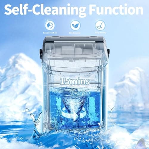 Antarctic Star Nugget Ice Maker Countertop with Soft Chewable Ice, Portable Sonic Ice Maker with Basket and Scoop, Removable Top Cover, Auto-Cleaning for Home/Party/RV/Camping (Stainless Steel Black)