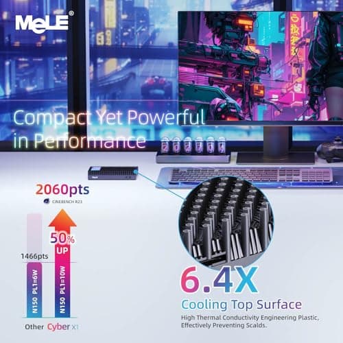 MeLE Fanless Mini PC N150 16GB RAM DDR4 512GB SSD,Win11 Pro Small Micro Desktop Computer Cyber X1,Dual HDMI,Support 4K Triple Display,USB 3.2x3,USB-C,WiFi5 BT5.1,Portable PC on Industrial Business