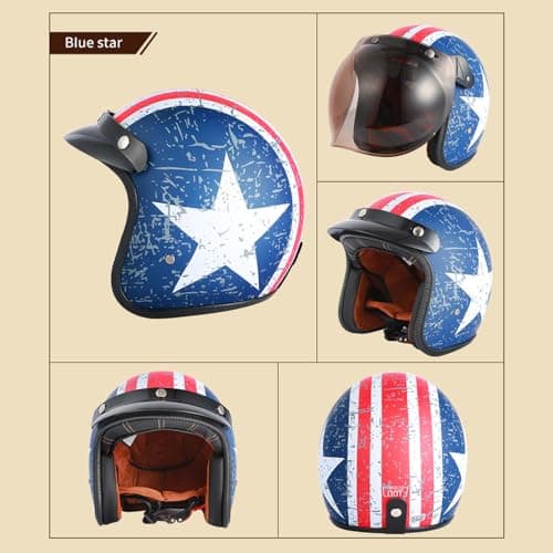 GJH 3/4 Open Face Motorcycle Helmets Collection - Vintage and Modern Designs DOT Approved for Men and Women Ideal for Bobber Scooter ATV Cruiser(M/L/XL)