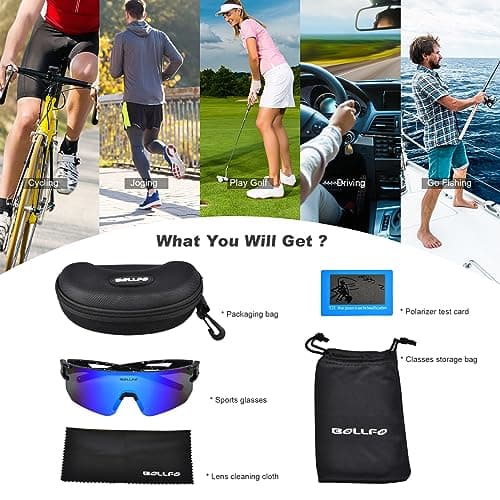 BOLLFO Polarized Sports Sunglasses,UV400 Protection Outdoor Glasses for Men Women Youth Baseball Cycling Running Driving Golf