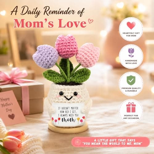 Handmade Positive Tulip Flower Crochet Teacher Appreciation Gifts-Delicate Crochet Flowers Doll, Inspirational Gift Knitted Potted Flowers Desk Decor, Thank You for Women, End of Year Teacher Gifts B0H2WDH3M5