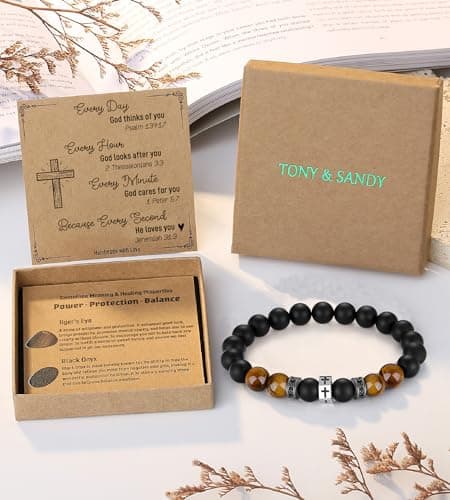 TONY & SANDY Christian Gift for Him Christmas Teens Adults Men Cross Bracelet Son Grandson Birthday Graduation Easter Religious Gifts for Men B0CSD447WM