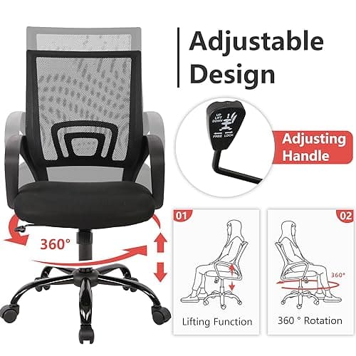 PayLessHere Office Computer Chair Ergonomic Cheap Desk Chair Adjustable Comfortable Mid Back Task Rolling Swivel with Lumbar Support for Home Office (Pack of 1, Black)
