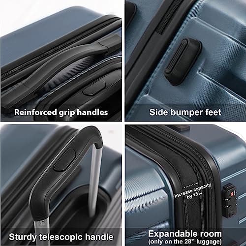 Coolife Expandable Suitcase PC ABS TSA Luggage 3 Piece Set Lock Spinner Carry on (Teal blue)