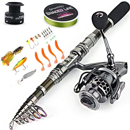 Sougayilang Fishing Rod Reel Combo with Telescopic Fishing Pole Spinning Reel Carrier Bag for Travel Saltwater Freshwater Fishing