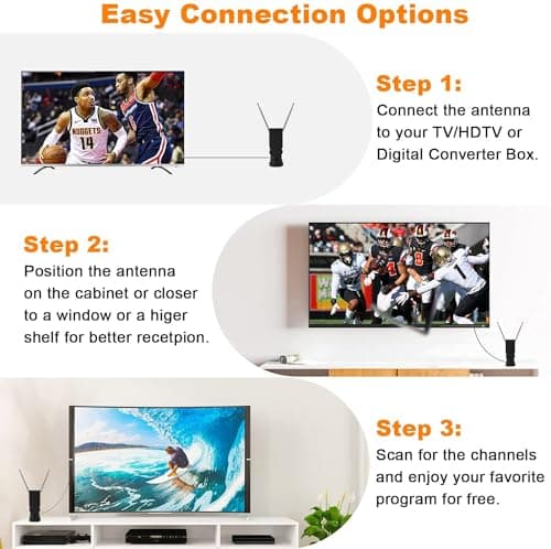 Bsadne Smart Indoor TV Antenna - Long Range Rabbit Ears, Cable-Free Digital HDTV Channels, Stickiness Base for Easy Placement in Both Home and Car